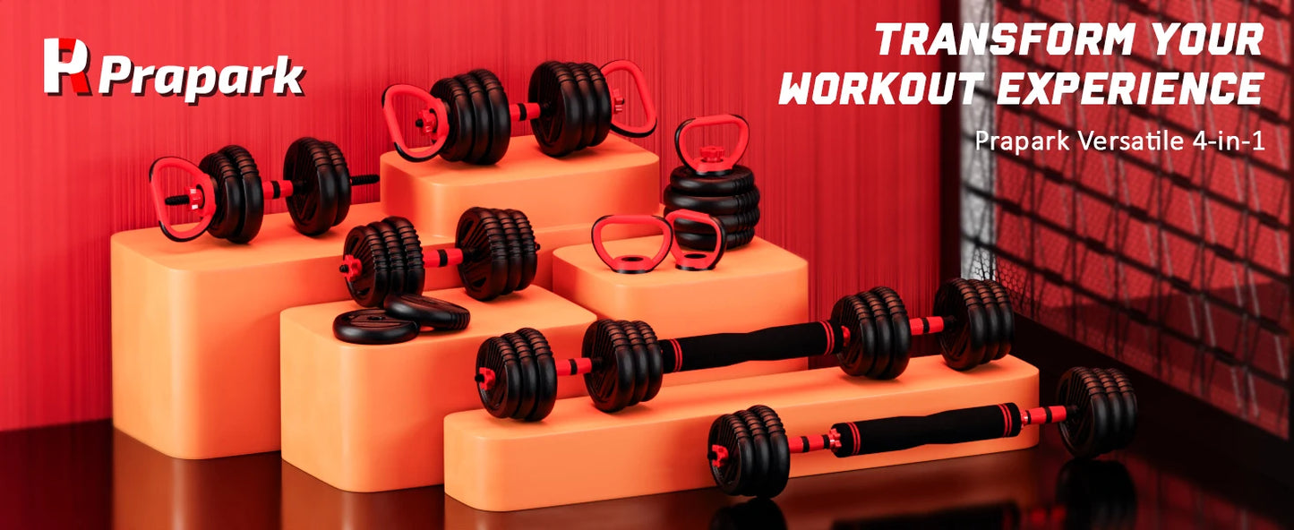 4-in-1 Adjustable Weight Dumbbell Set - Premium Home Gym Equipment with Dumbbell, Barbell, Kettlebell, Push-Up Modes - Ergonomic