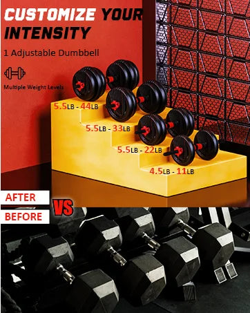 4-in-1 Adjustable Weight Dumbbell Set - Premium Home Gym Equipment with Dumbbell, Barbell, Kettlebell, Push-Up Modes - Ergonomic